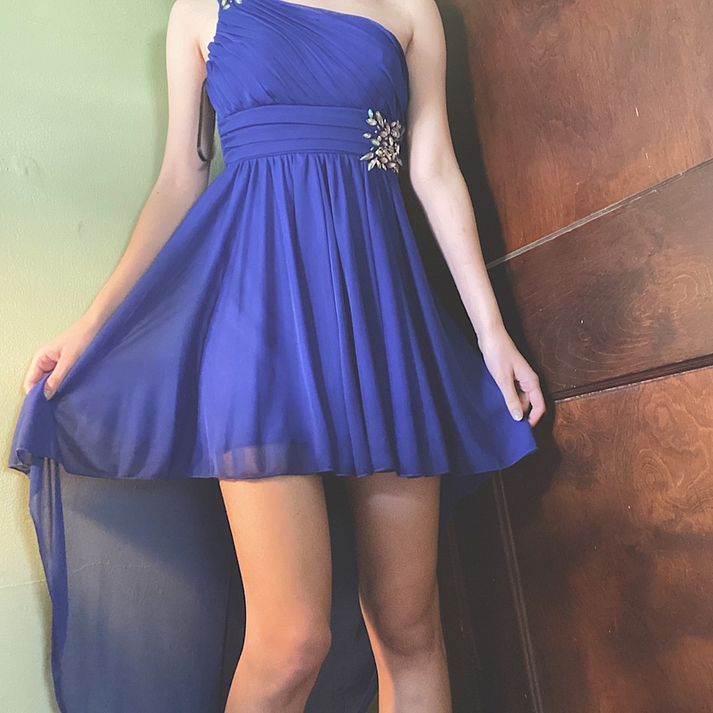 Blue homecoming dress with jewel accents